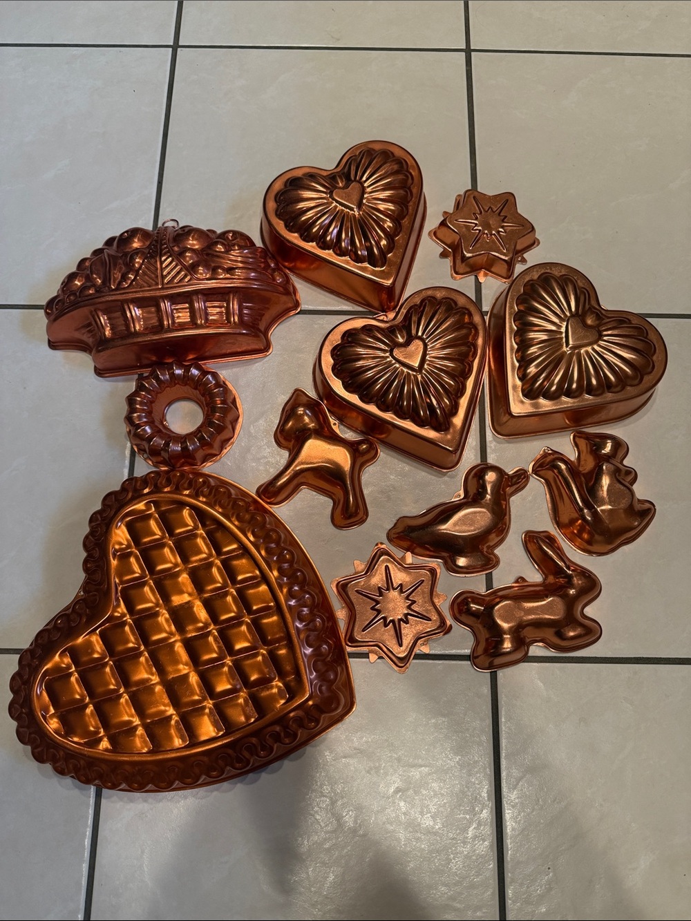 Lot Of Vintage Metal Copper Jello Mold Wall Art Hangings